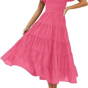 Pink Puff Sleeve Dress-  Large